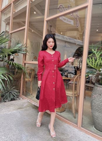Đầm sơ mi nút eo thời trang