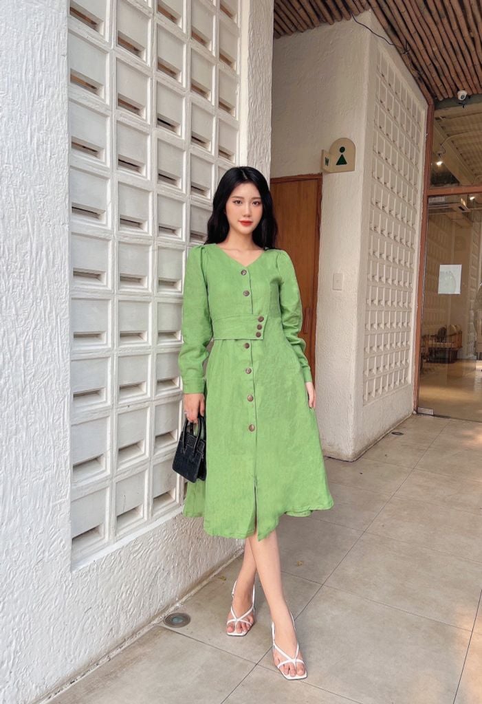 Đầm sơ mi nút eo thời trang