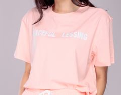 Đồ Bộ Nữ Mặc Nhà Set Thể Thao Nữ Cộc Tay Cổ Tròn Chất Thun Cotton 4 Chiều In Chữ Blessing