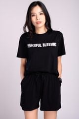 Đồ Bộ Nữ Mặc Nhà Set Thể Thao Nữ Cộc Tay Cổ Tròn Chất Thun Cotton 4 Chiều In Chữ Blessing
