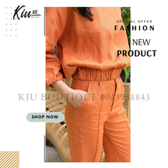 Set Áo Rớt Vai Quần Dài Cam Đất Linen Tưng (Lanh) Thời Trang KiuBoutique