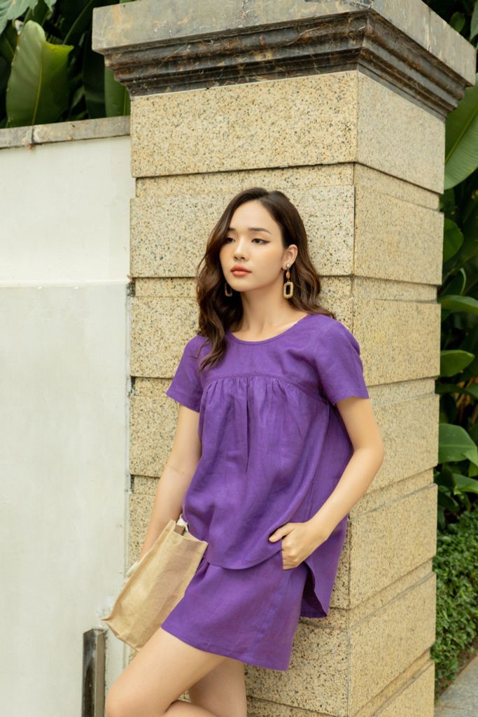 Set Baby Doll Tím - Vải linen, form regular fit - Thời Trang Kiu Boutique