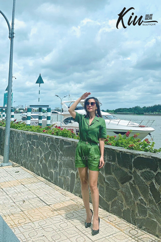 Set Short Áo Cổ Danton (Xanh Lá)  Linen Tưng (Lanh) Thời Trang KiuBoutique