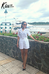 Set Short Áo Cổ Danton (Trắng)  Linen Tưng (Lanh) Thời Trang KiuBoutique