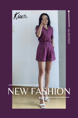 Set Short Áo Cổ Danton (Tím)  Linen Tưng (Lanh) Thời Trang KiuBoutique