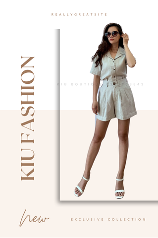 Set Short Áo Cổ Danton (Be)  Linen Tưng (Lanh) Thời Trang KiuBoutique