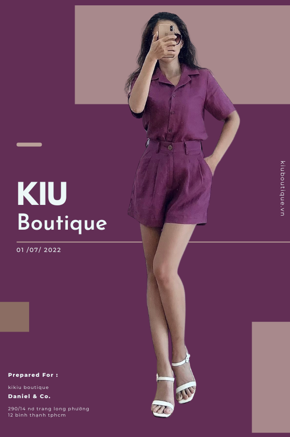 Set Short Áo Cổ Danton (Tím)  Linen Tưng (Lanh) Thời Trang KiuBoutique