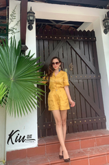 Set Short Áo Cổ Danton (Vàng)  Linen Tưng (Lanh) Thời Trang KiuBoutique