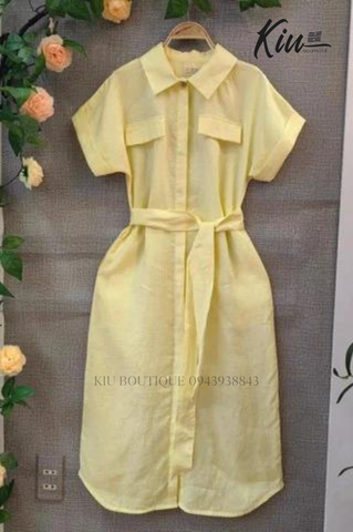 Đầm Sơ Mi Đuôi Tôm - Vàng - Vải linen, form regular fit - Thời Trang KiuBoutique