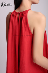 Đầm Yếm Đỏ - Vải linen, form regular fit - Thời Trang Kiu Boutique