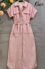 Đầm Sơ Mi Đuôi Tôm Hồng Nhạt - Vải linen, form regular fit - Thời Trang Kiu Boutique