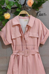 Đầm Sơ Mi Đuôi Tôm Hồng Nhạt - Vải linen, form regular fit - Thời Trang Kiu Boutique