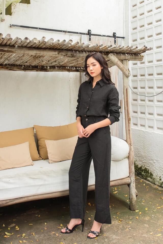 Set Sơ-mi Đen Wax Bụi - Vải linen, form regular fit - Thời Trang Kiu Boutique