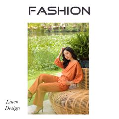 Set Áo Rớt Vai Quần Dài Cam Đất Linen Tưng (Lanh) Thời Trang KiuBoutique