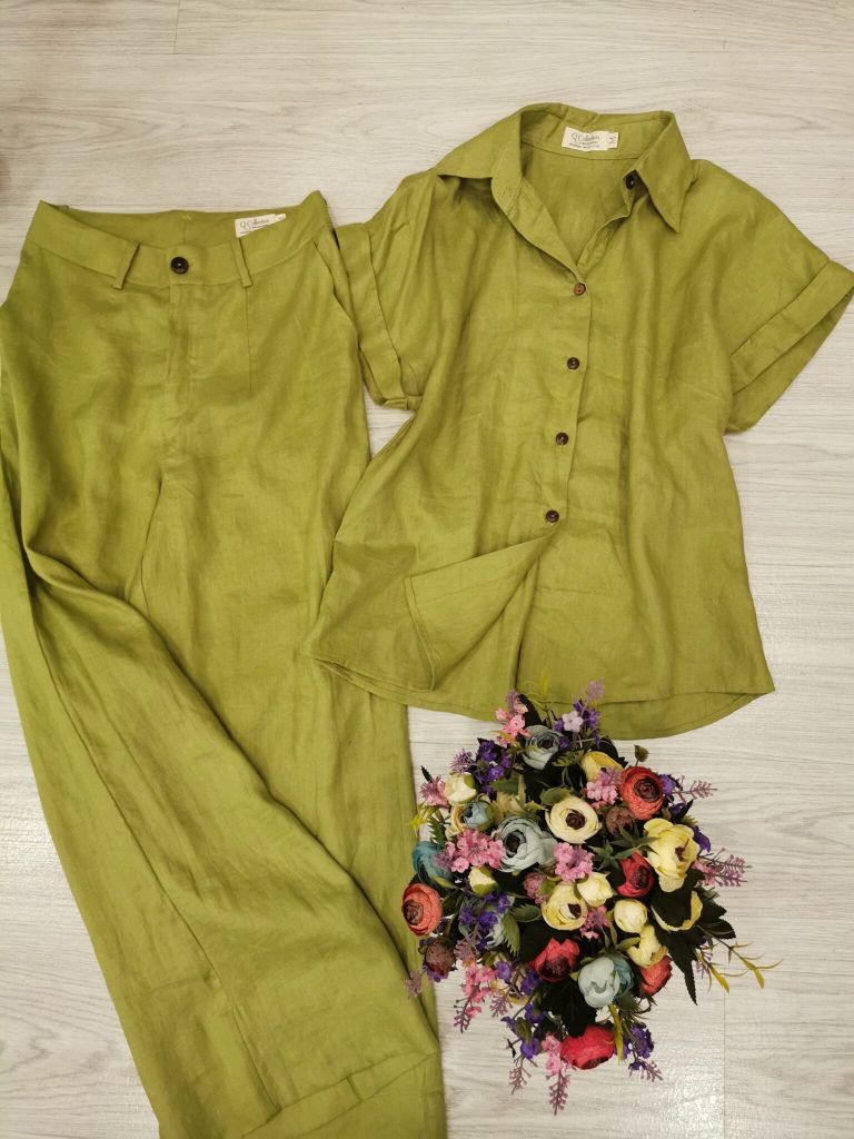 Set Sơ-mi tay liền quần ống suông