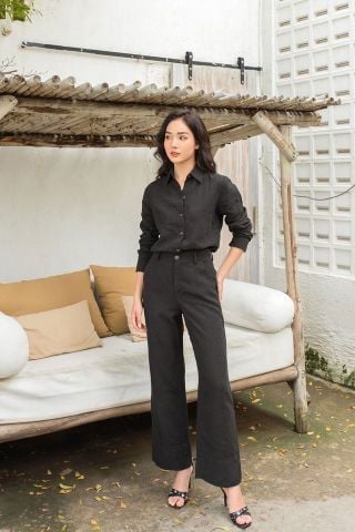 Set Sơ-mi Đen Wax Bụi - Vải linen, form regular fit - Thời Trang Kiu Boutique