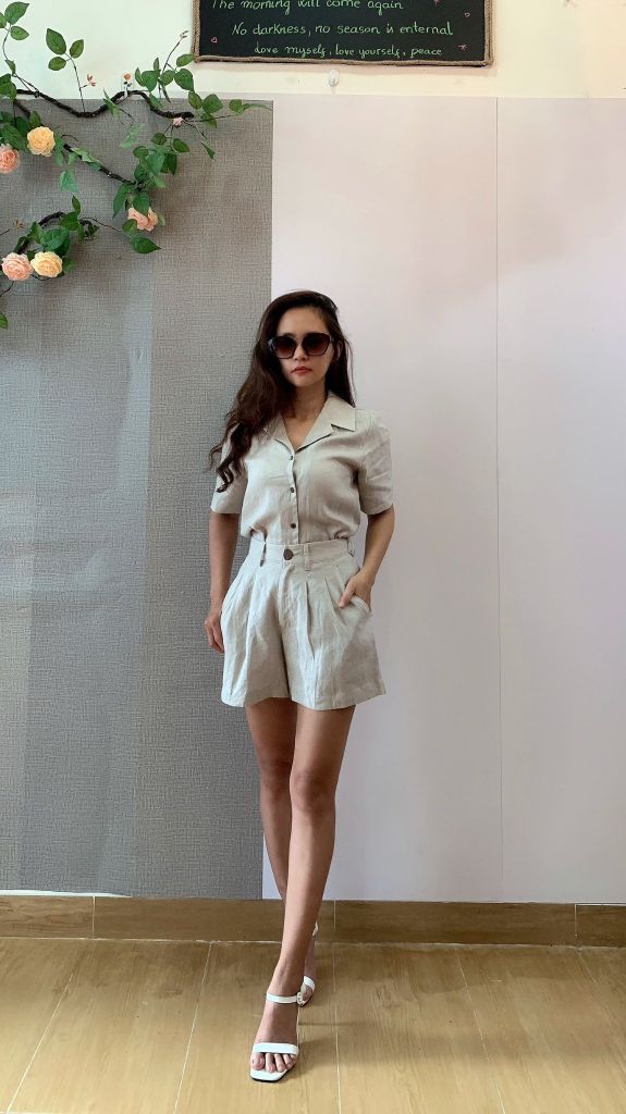 Set Short Áo Cổ Danton (Be)  Linen Tưng (Lanh) Thời Trang KiuBoutique