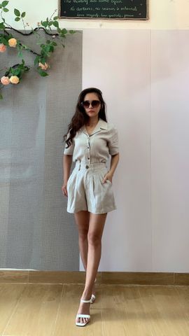 Set Short Áo Cổ Danton (Be)  Linen Tưng (Lanh) Thời Trang KiuBoutique