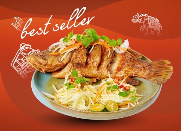  Cá chẽm chiên sốt gỏi xoài 