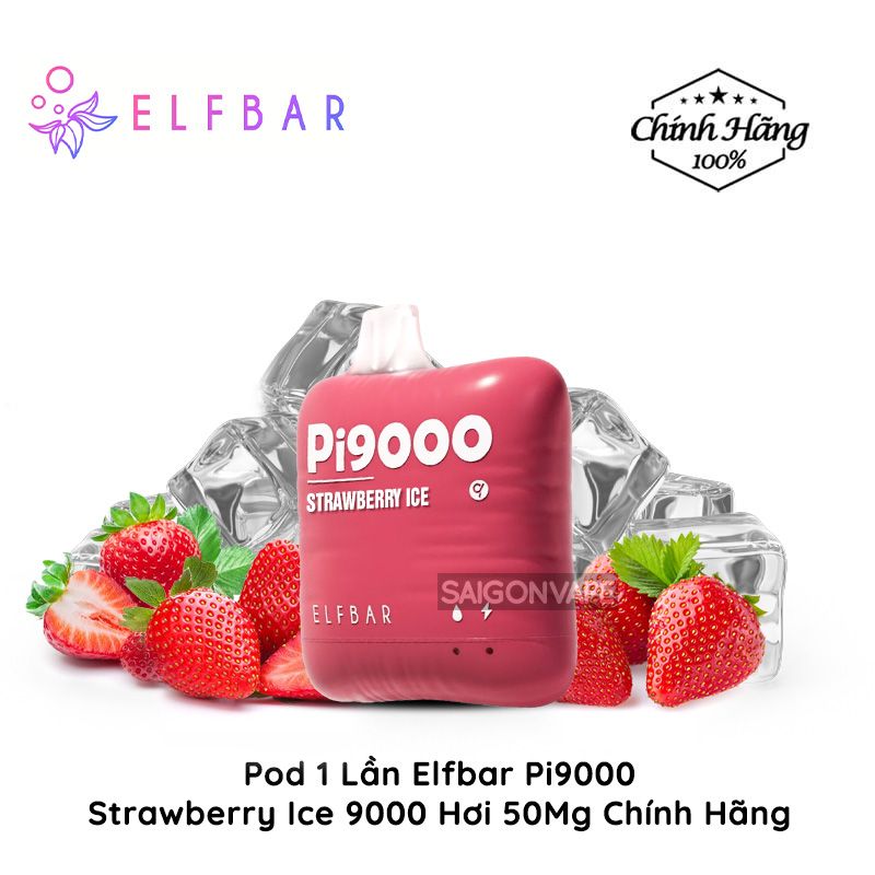  ELFBAR Pi9000 9000 Hơi Strawberry Ice - Vape Pod Hút 1 Lần Chính Hãng 