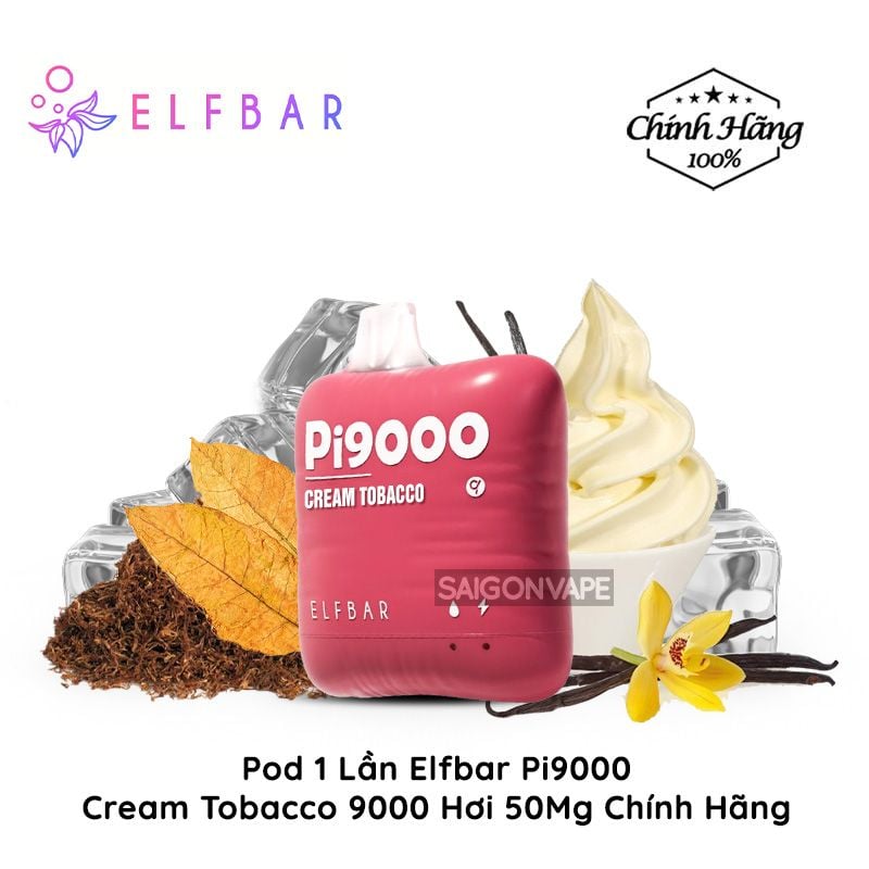  ELFBAR Pi9000 9000 Hơi Cream Tobacco - Vape Pod Hút 1 Lần Chính Hãng 