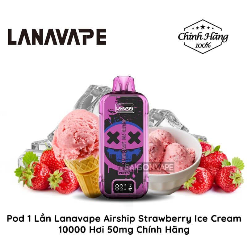 LANAVAPE Airship 10000 Hơi Strawberry Ice Cream Vape Pod Hút 1 Lần