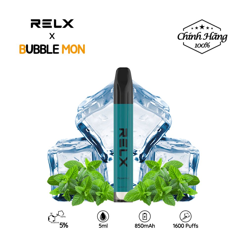 Vape Pod 1 Lần RELX Bubblemon 1600 Hơi Peppermint Chính Hãng iVape