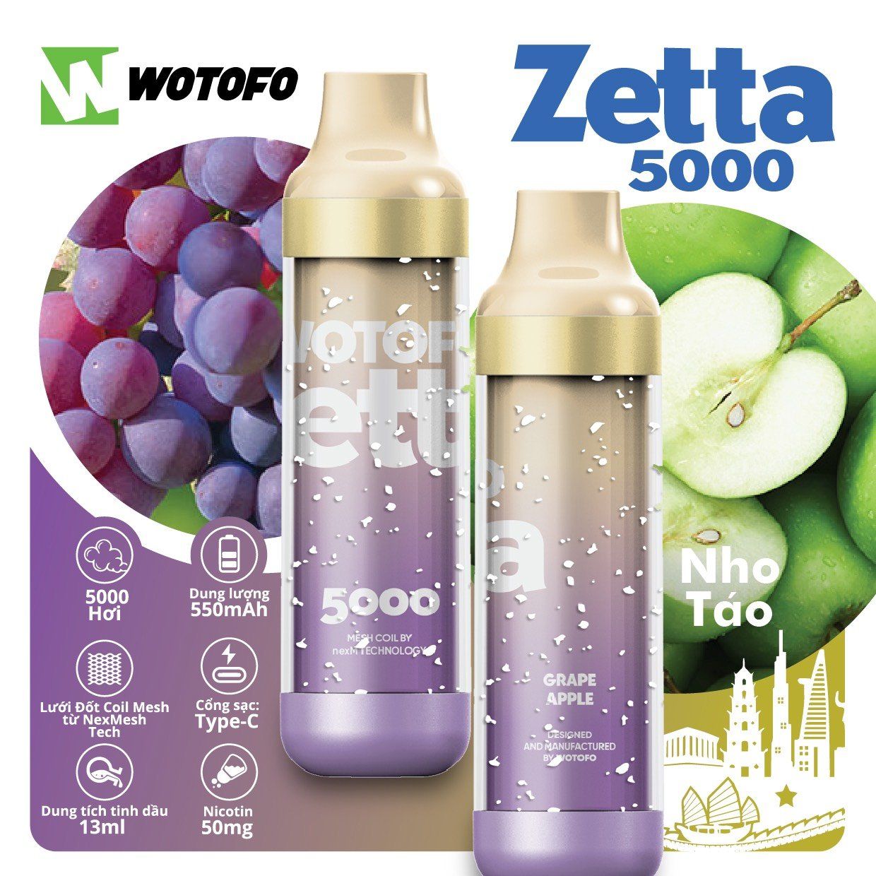  WOTOFO Zetta 5000 Hơi Grape Apple Chính Hãng 