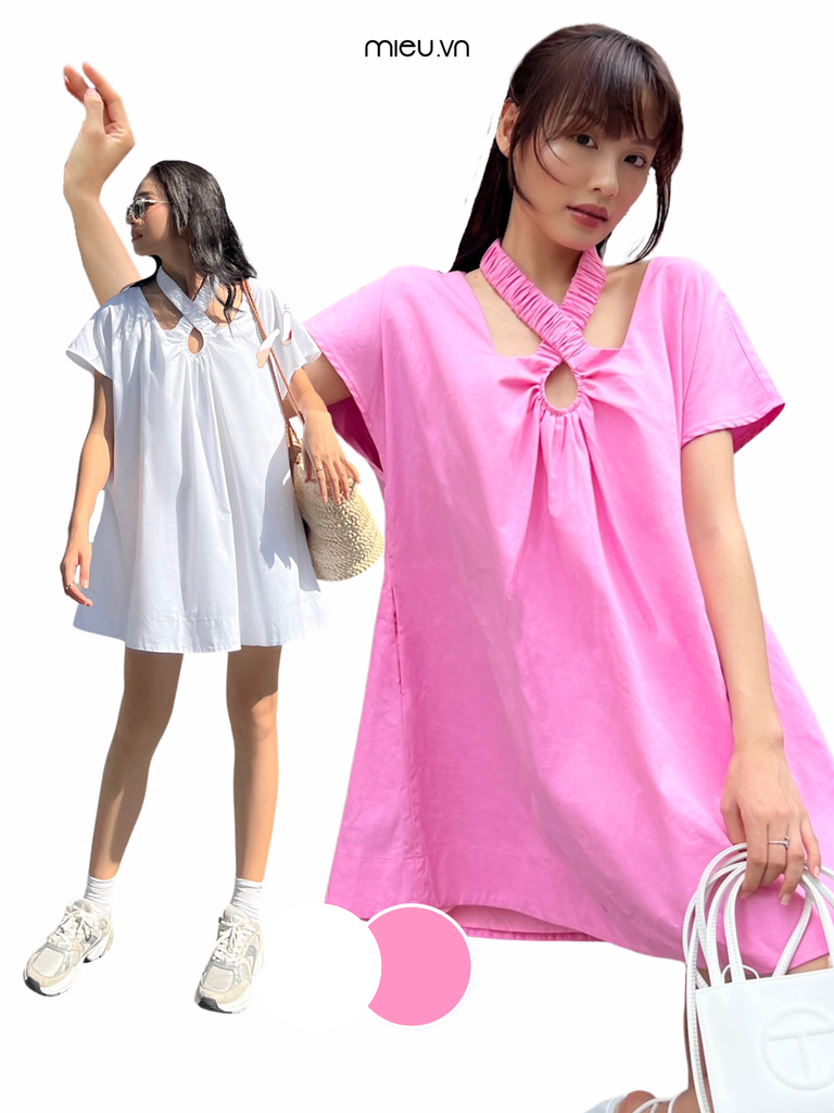 Đầm baby doll bo thun cổ - KA10