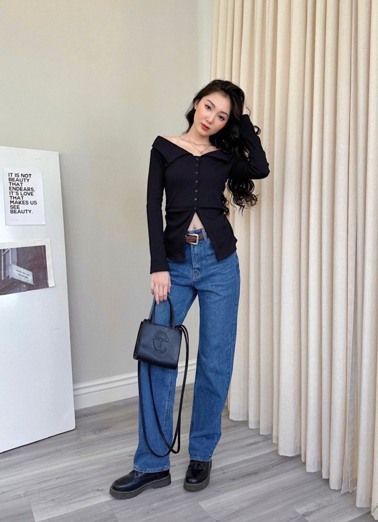 Quần jeans suông túi đắp kiểu - KJ13