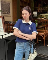 Áo Thun Cổ Polo Phối Màu Thêu Gấu - KS02