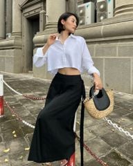 Áo Sơ Mi Croptop Tay Ráp Lăng - KJL09