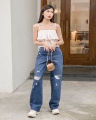 Quần jeans suông mài rách - HJN03