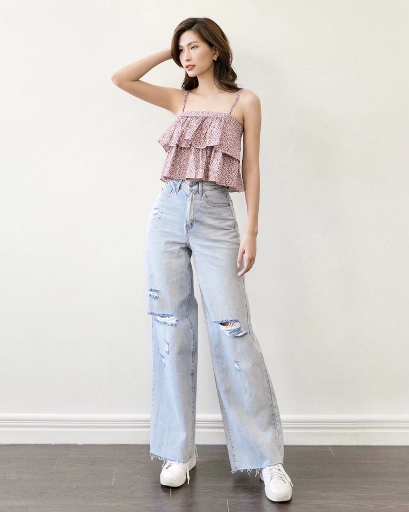 Quần jeans suông mài rách - HJN03