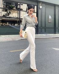 Quần jeans ống loe lưng cao form dài - HO10