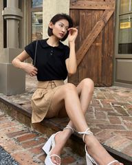 Áo Thun Cổ Peter Pan Cotton nút Hoa - KA11