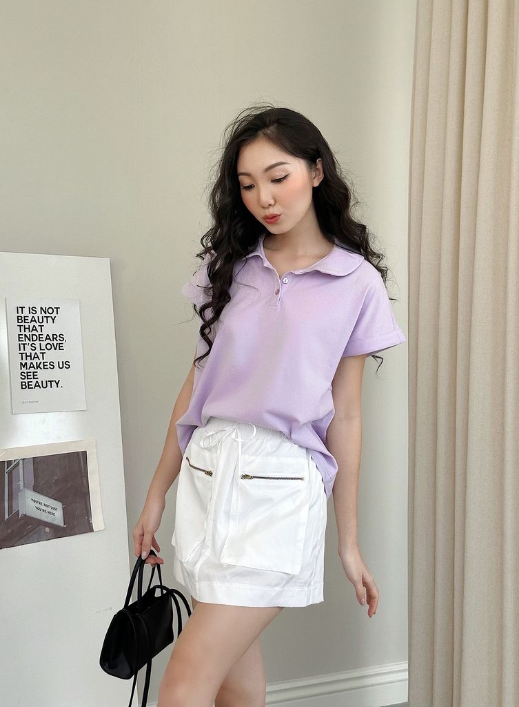 Áo Thun Cổ Peter Pan Cotton nút Hoa - KA11