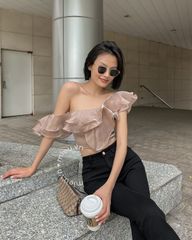 Áo croptop bèo lệch - KJ09