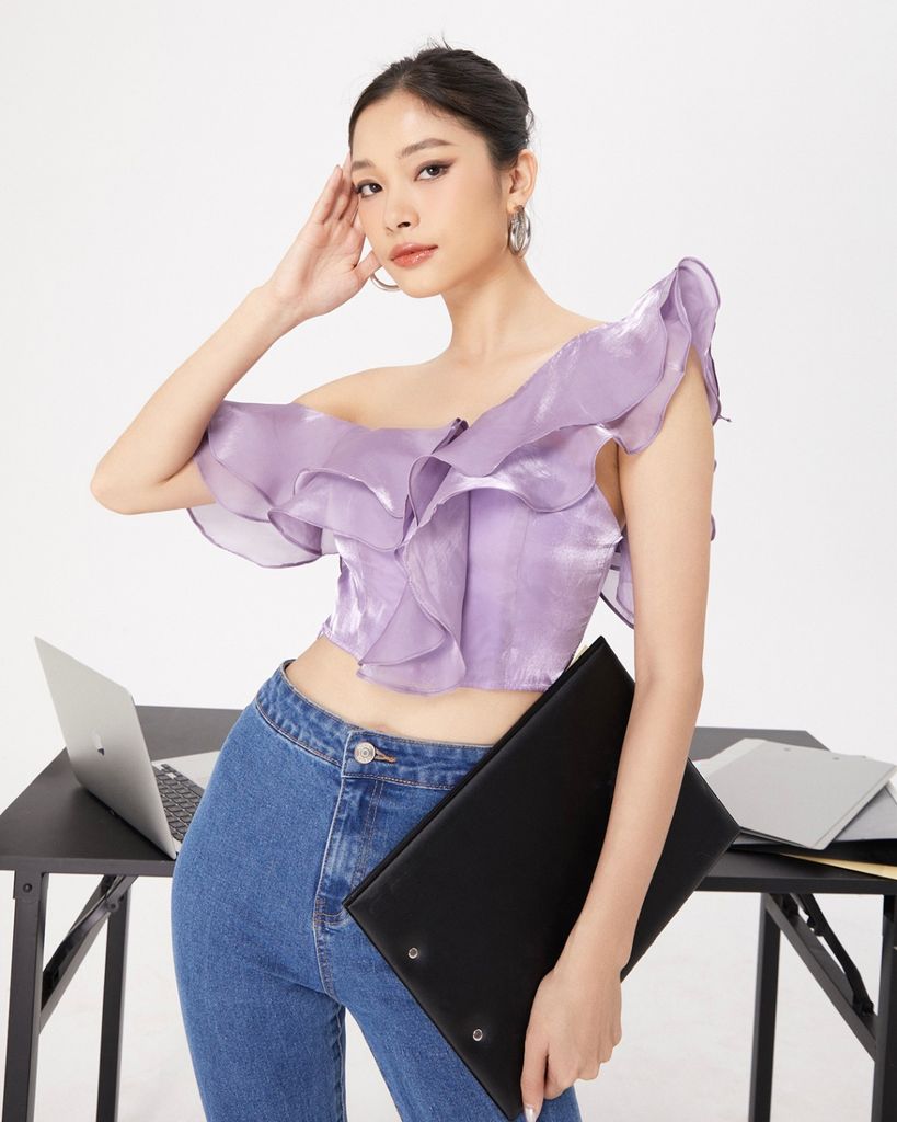 Áo croptop bèo lệch - KJ09