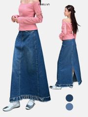 Chân Váy Jeans Dài Lai Nẹp Tua Rua - KAU12