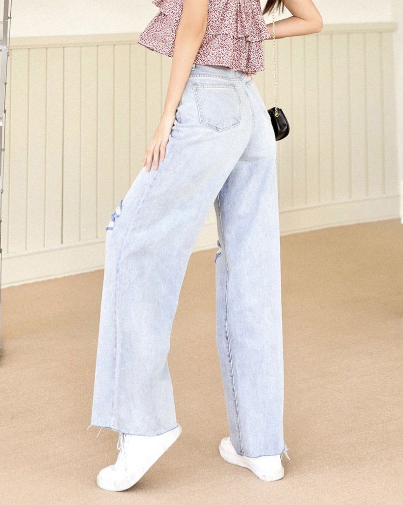 Quần jeans suông mài rách - HJN03