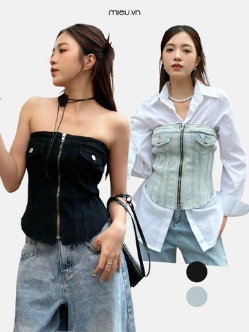 Áo ống nữ form corset denim khóa đồng cá tính MIEU - KO05