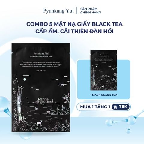 Combo 5 Mặt nạ giấy cấp ẩm dưỡng sáng săn chắc da chiết xuất trà đen lên men Pyunkang Yul Black Tea Revitalizing 25ml