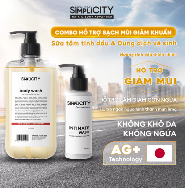  Combo Sữa tắm hỗ trợ sạch khuẩn, khủ mùi hương tinh dầu 500ml và Dung dịch vệ sinh nam 80ml 