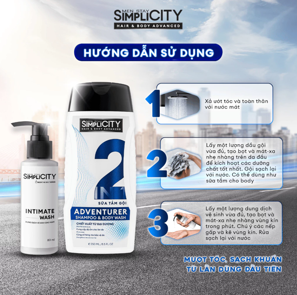  Combo Dầu gội 2in1 Adventurer 250ml & Dung dịch vệ sinh nam 80ml 