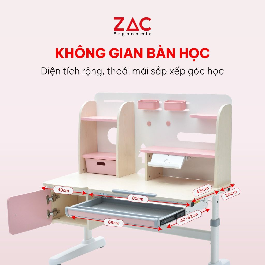 Combo Bàn Ghế ZAC Kids QJ120T và Y003 Pink