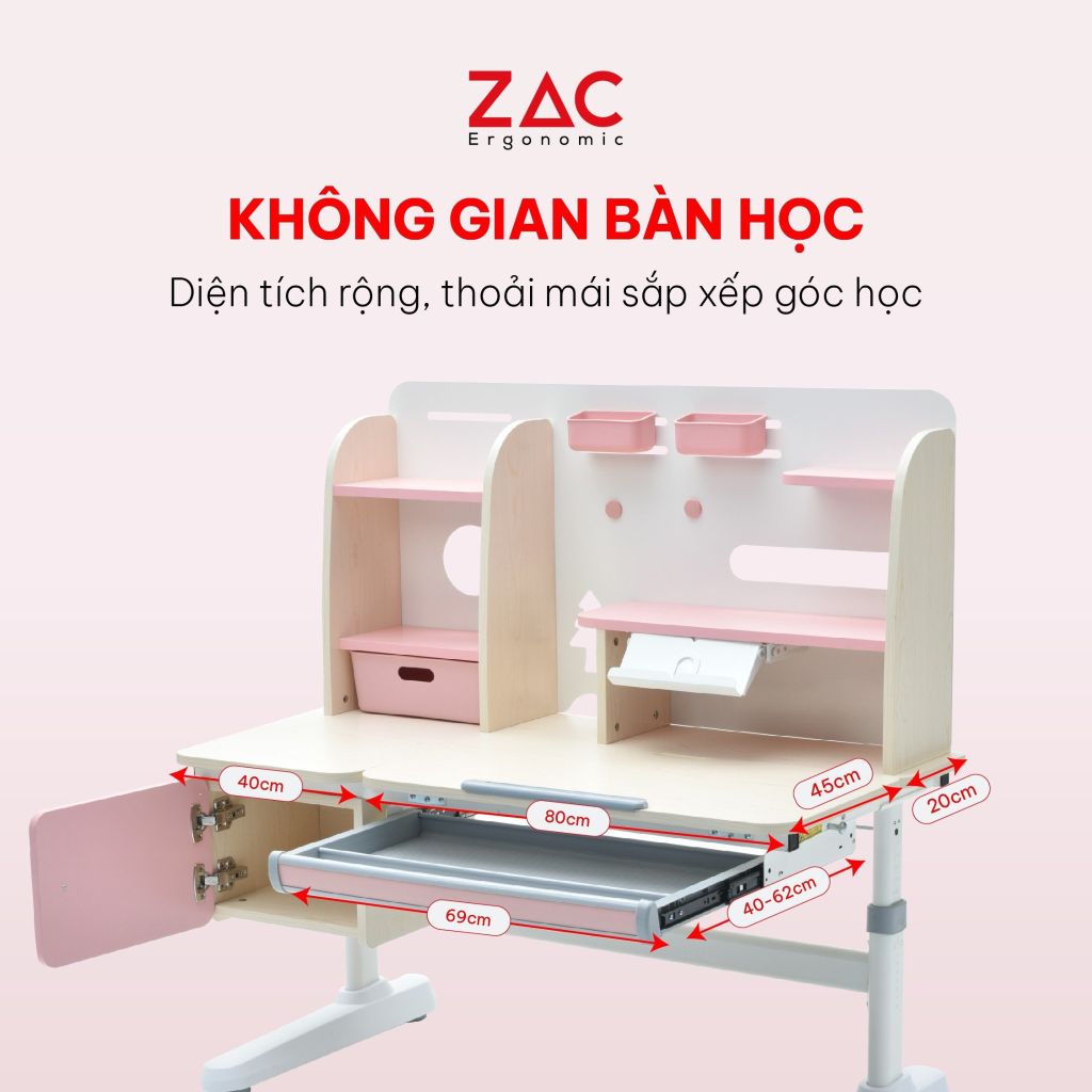 Combo Bàn Ghế ZAC Kids QJ120 và Y001 Pink