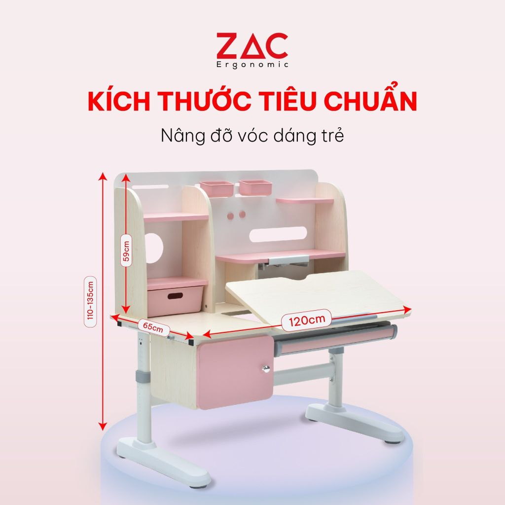 Combo Bàn Ghế ZAC Kids QJ120T và Y003 Pink