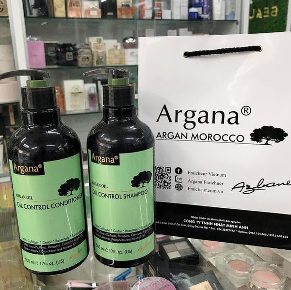 Dầu gội dầu xả Argana KIỂM SOÁT DẦU  mau xanh.