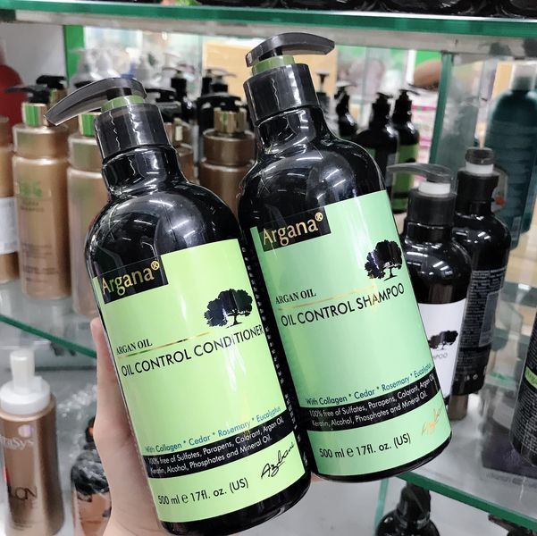 Dầu gội dầu xả Argana KIỂM SOÁT DẦU  mau xanh.